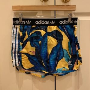 adidas leaf print athletic shorts